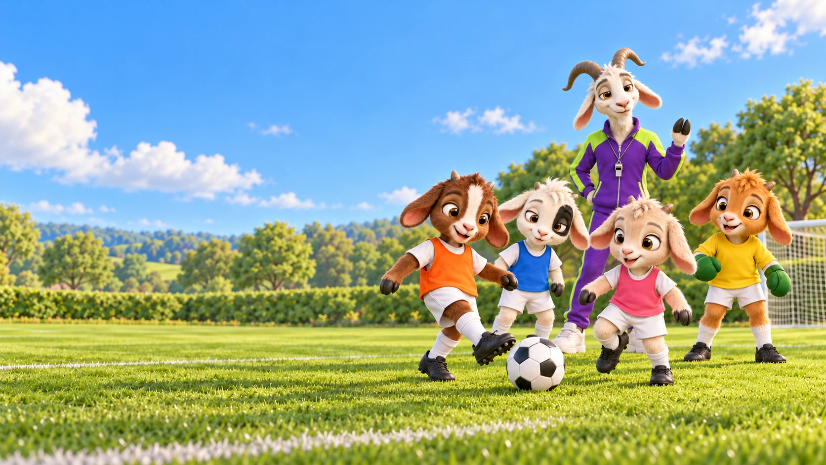 Gus and his little team having a brilliant time together on the sunny football pitch